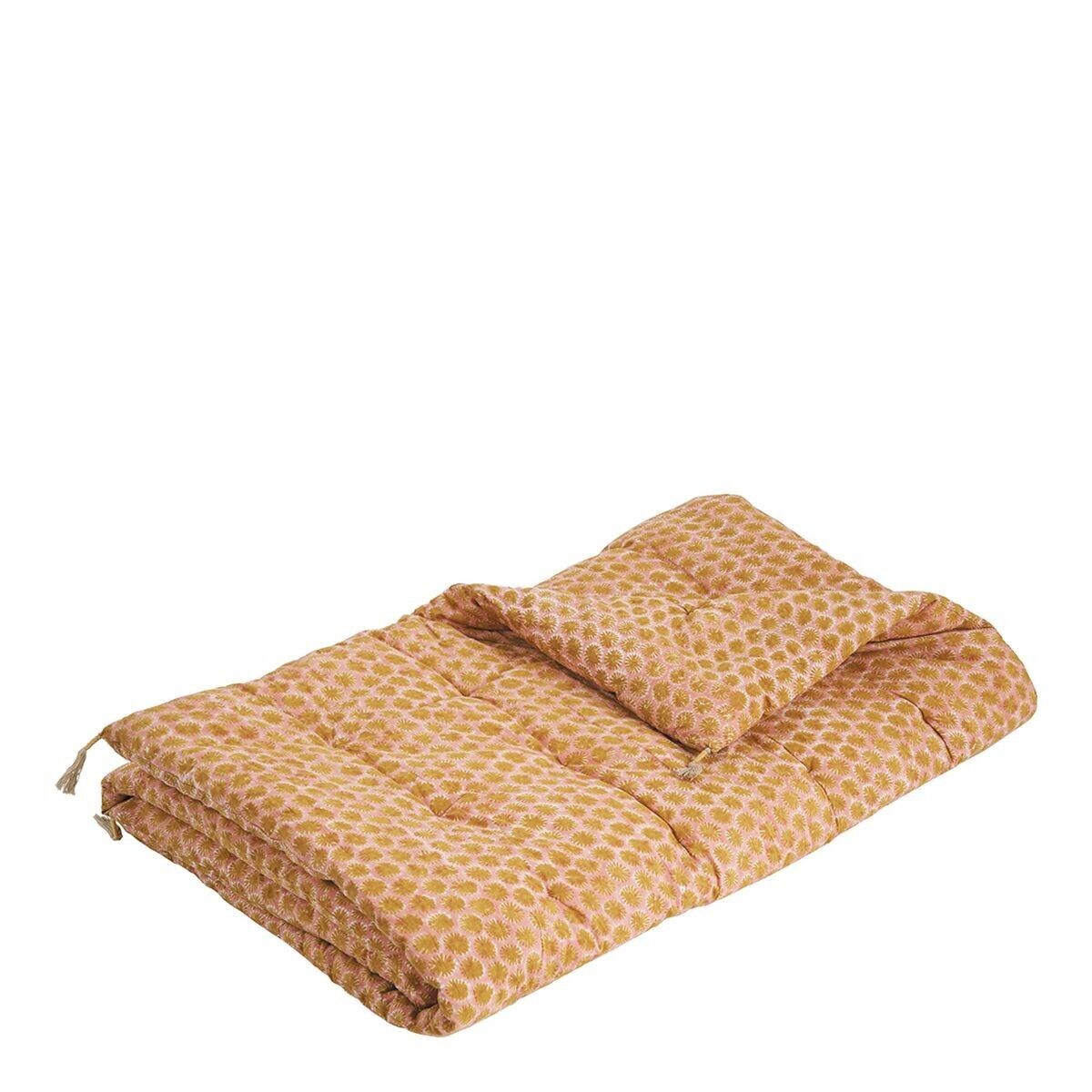 Bettdeckenauflage aus Baumwolle mit rosa und senffarbenem Aufdruck Tokyo - 80x180 cm