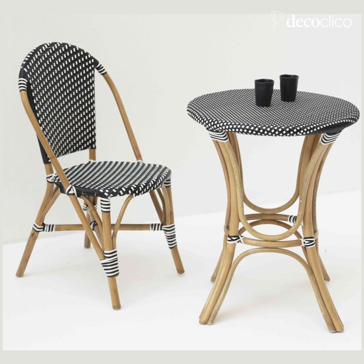 Bistrotisch aus schwarz-weißem PE-Rattan Belleville