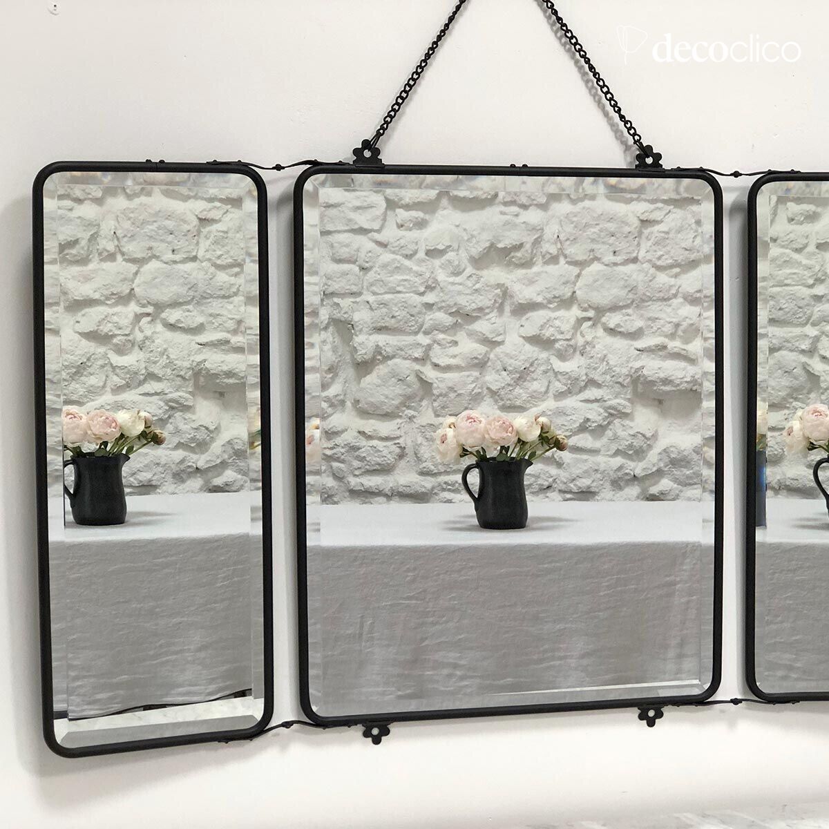 Black metal 3-sided barber's mirror with chain 87 x 55 cm Chaumont