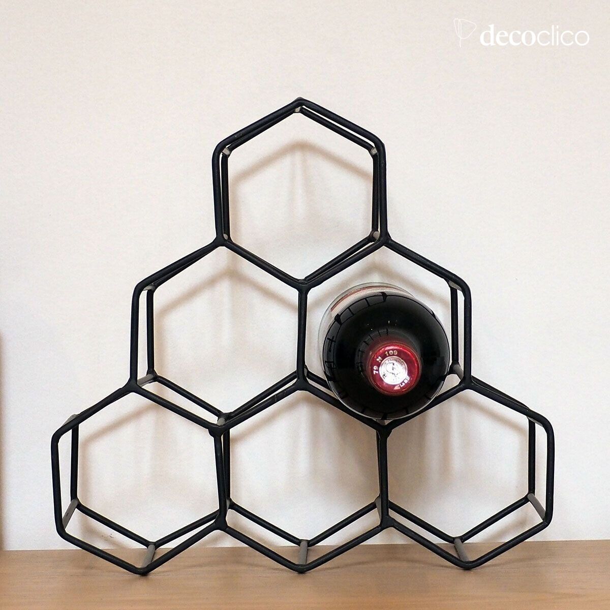 Black metal bottle rack/holder with 6 compartments