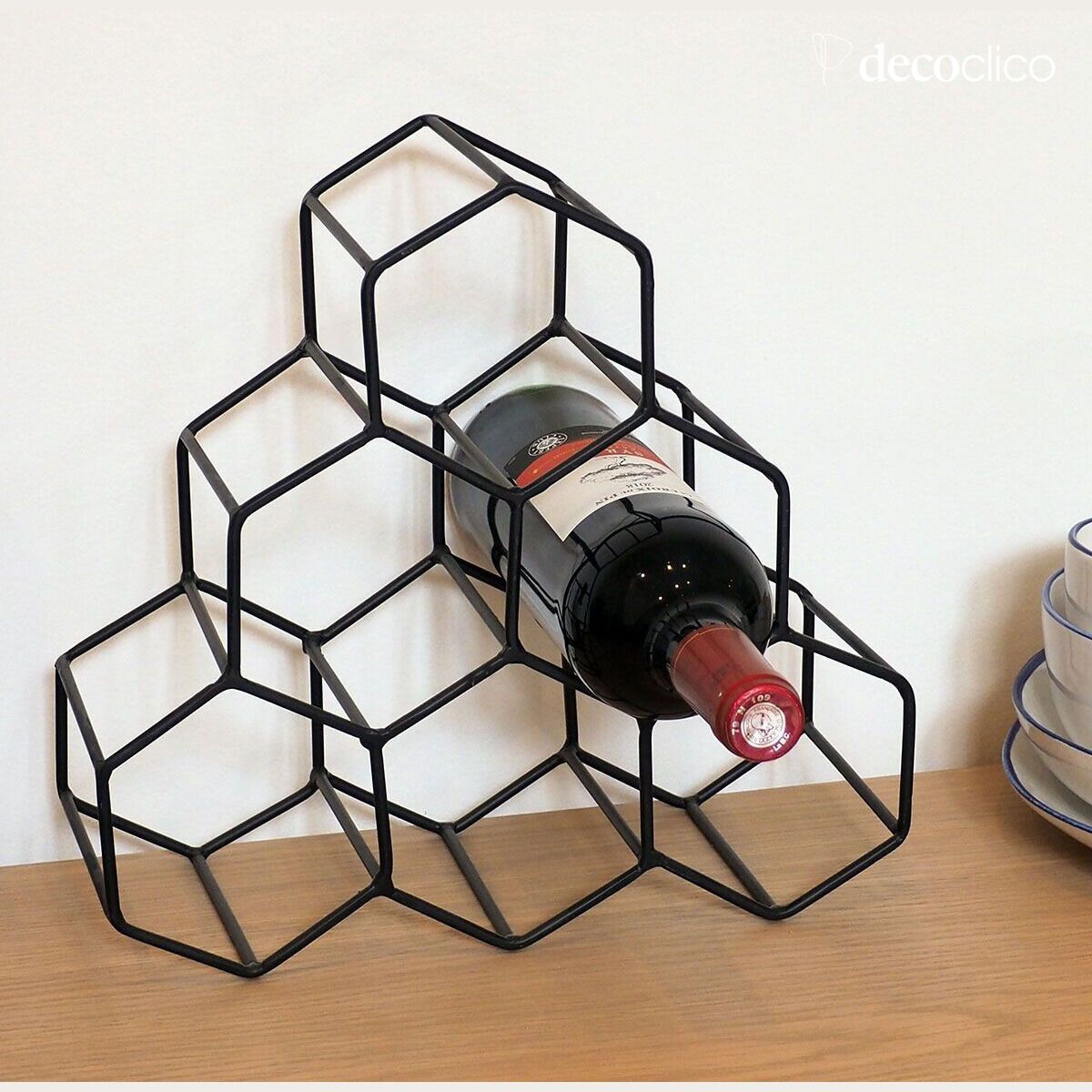 Black metal bottle rack/holder with 6 compartments