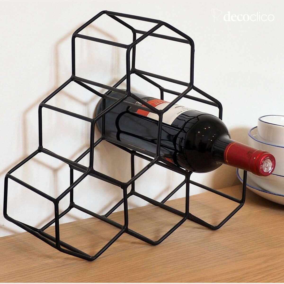 Black metal bottle rack/holder with 6 compartments