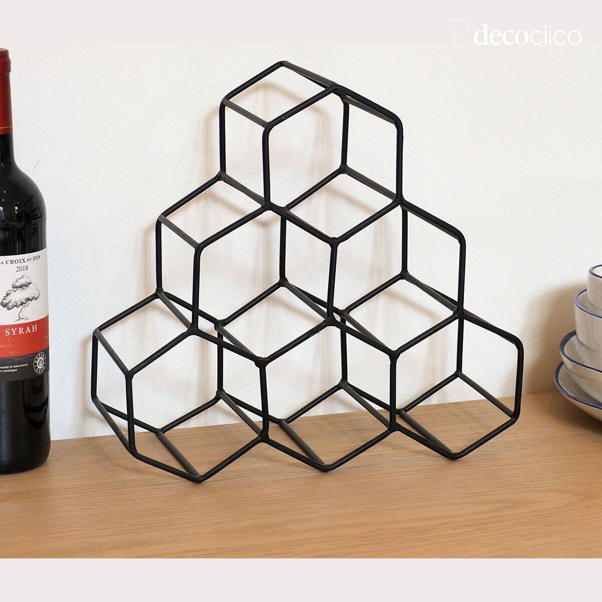 Black metal bottle rack/holder with 6 compartments