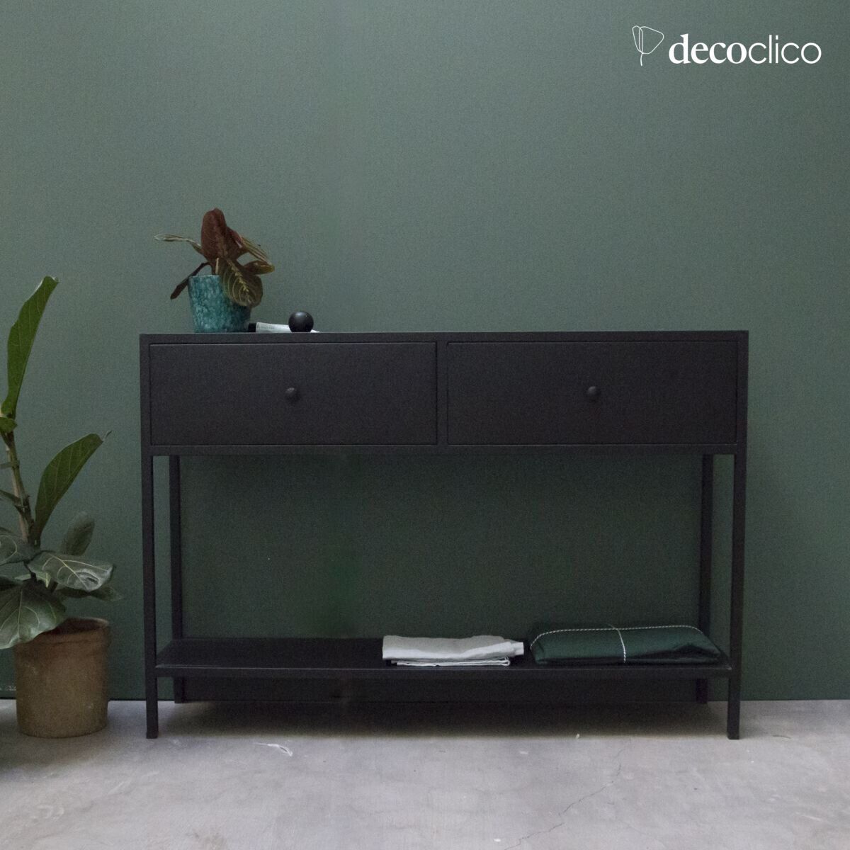 Black metal console with 2 drawers Nossa