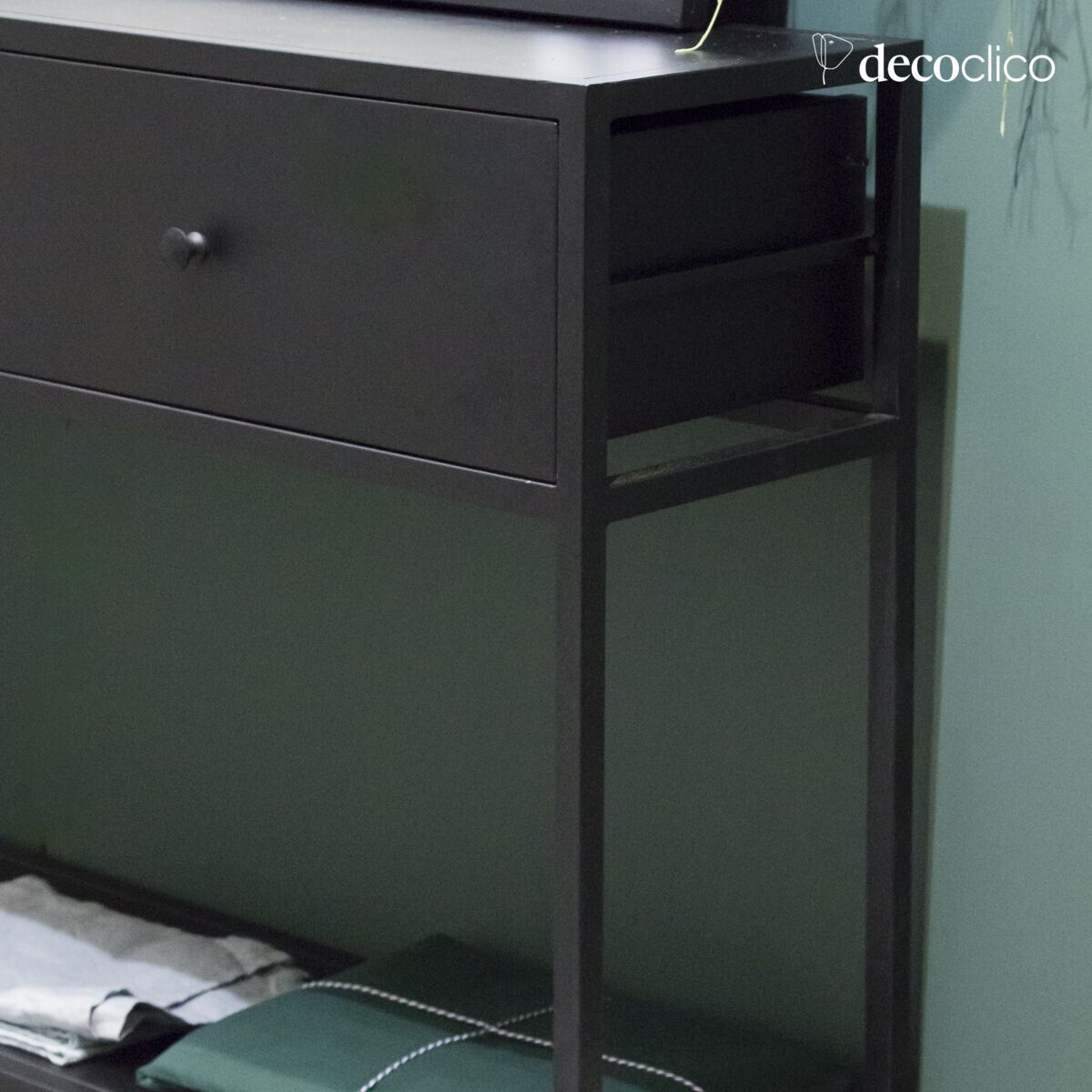 Black metal console with 2 drawers Nossa