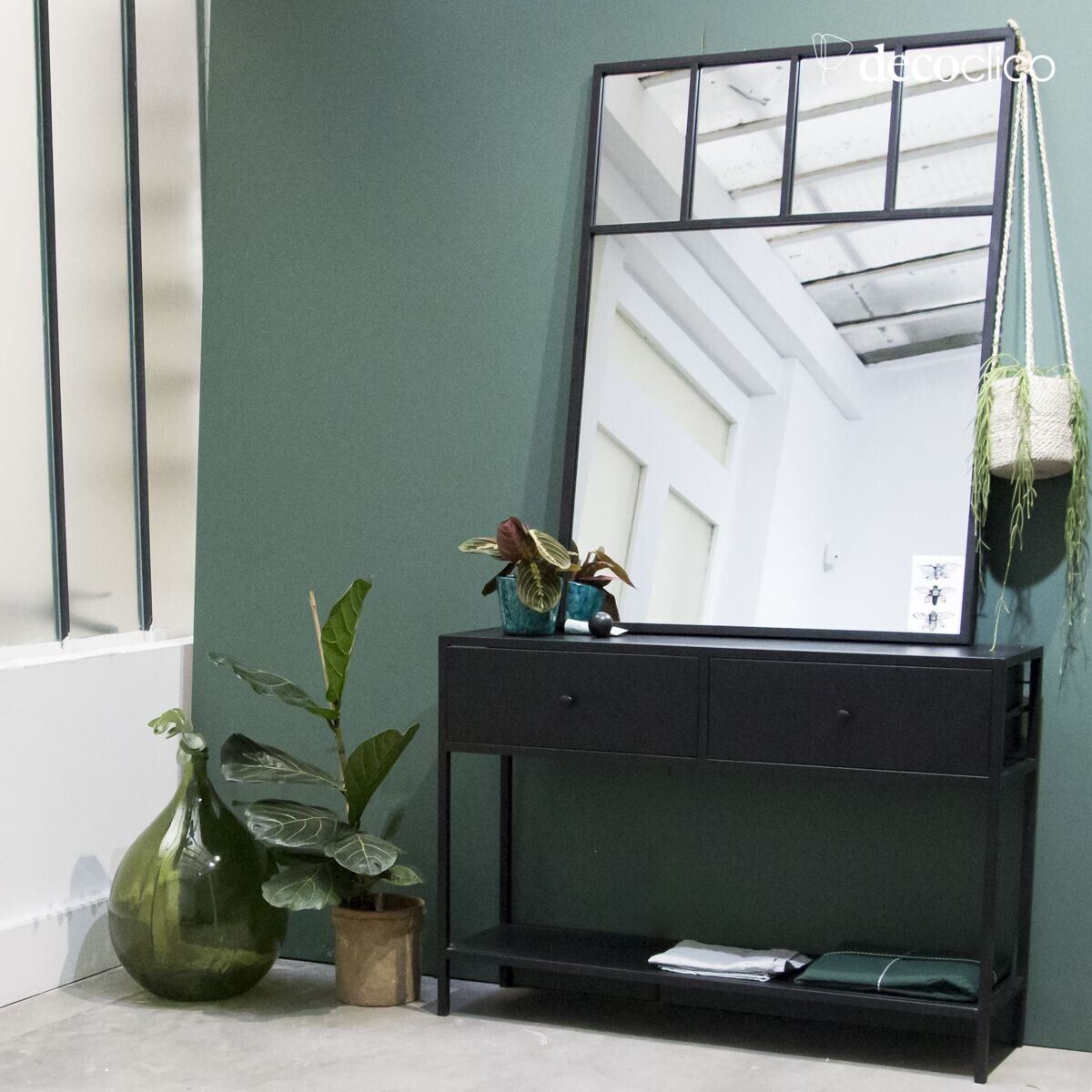 Black metal console with 2 drawers Nossa