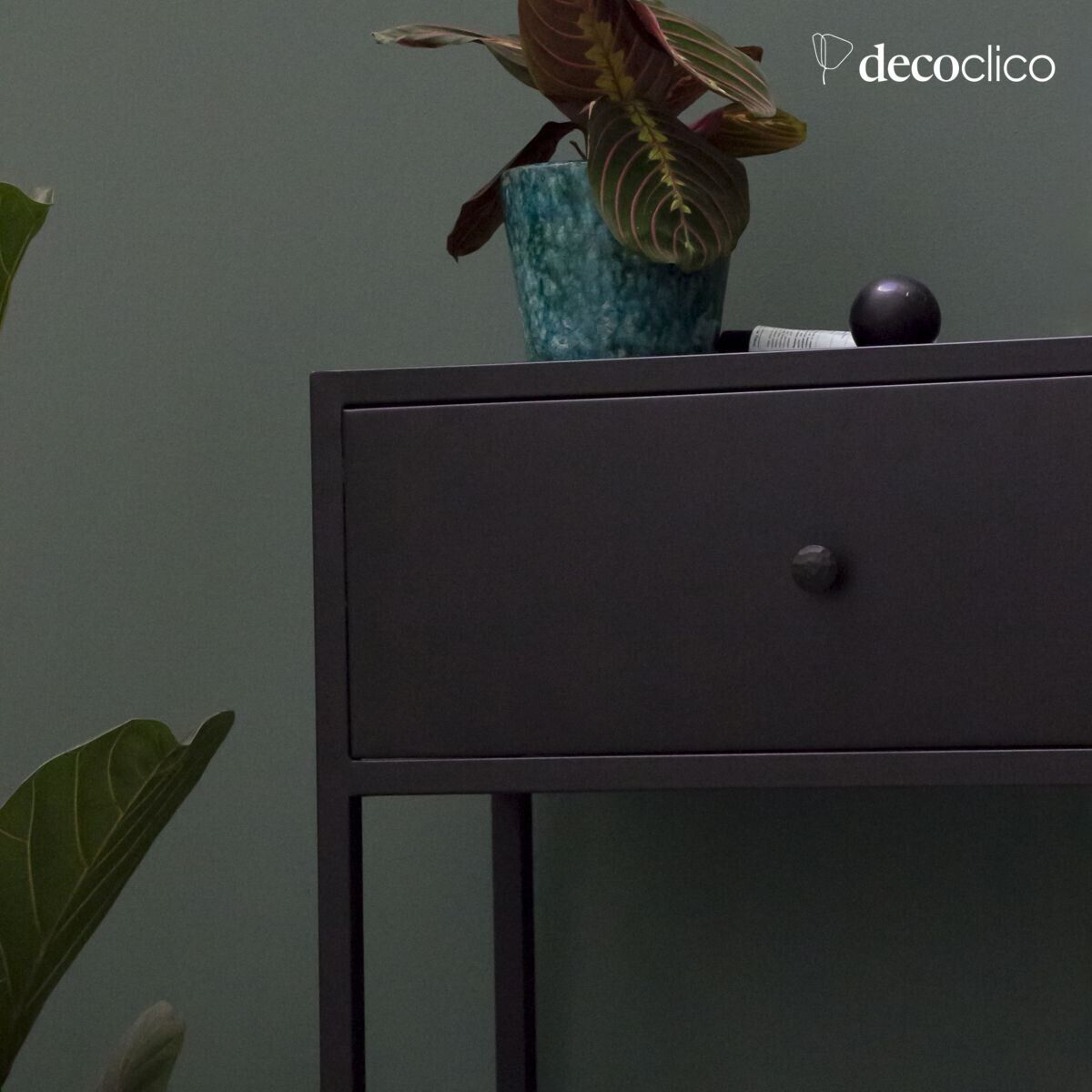 Black metal console with 2 drawers Nossa