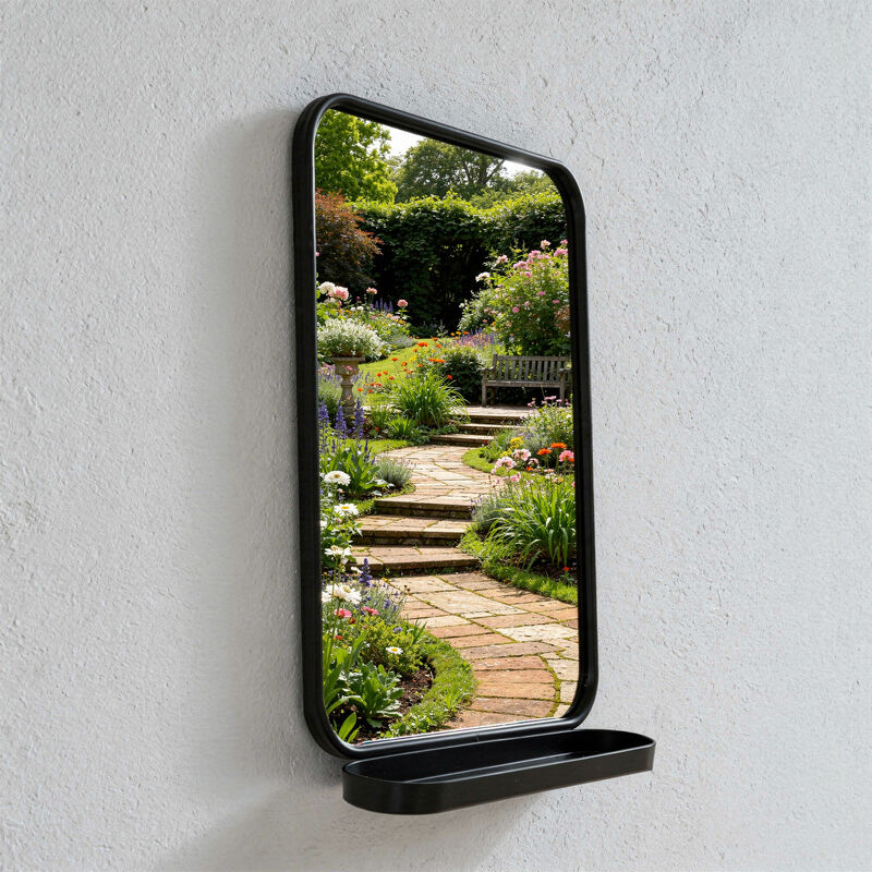 Black metal mirror with shelf 50 x 78 cm Bricklane