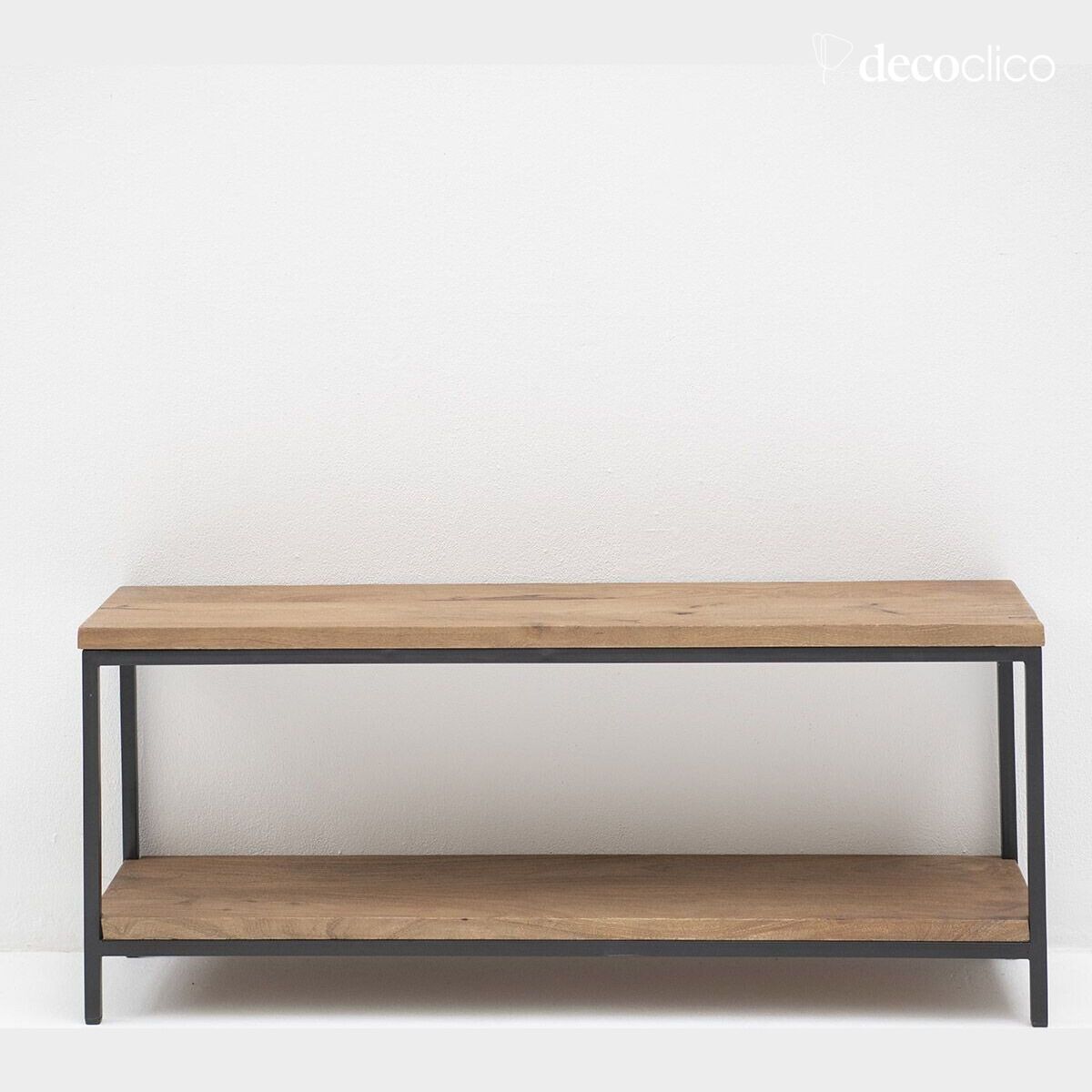 Black metal TV cabinet or bench with double mango wood top Brooke