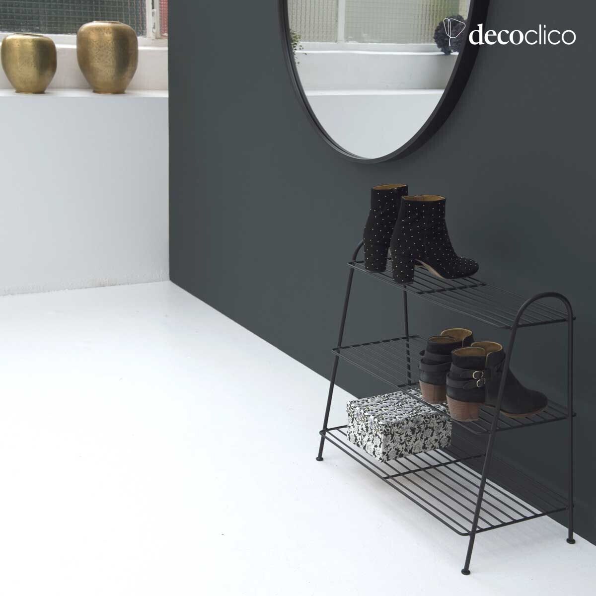 Black wire metal shoe rack with 3 shelves