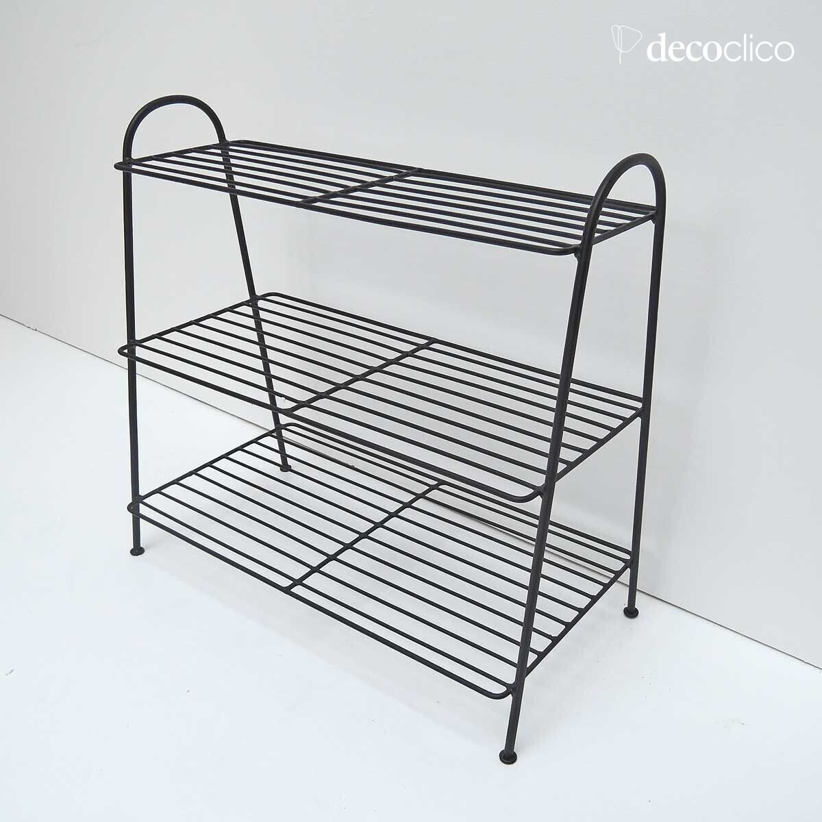 Black wire metal shoe rack with 3 shelves