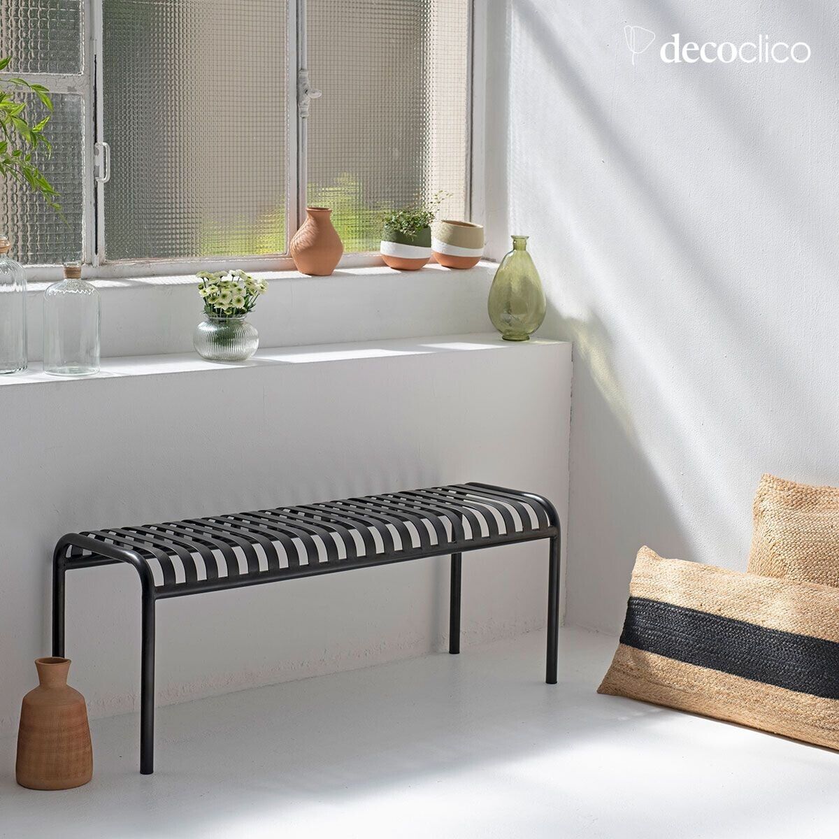 Black wrought iron bench