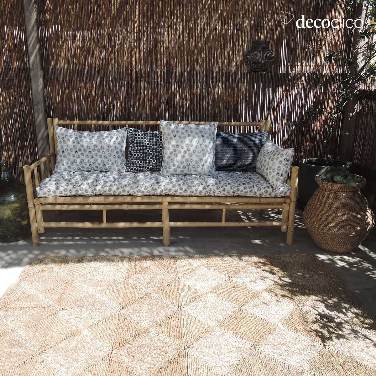 Bodenmatratze aus bedruckter blauer Baumwolle Fleurs