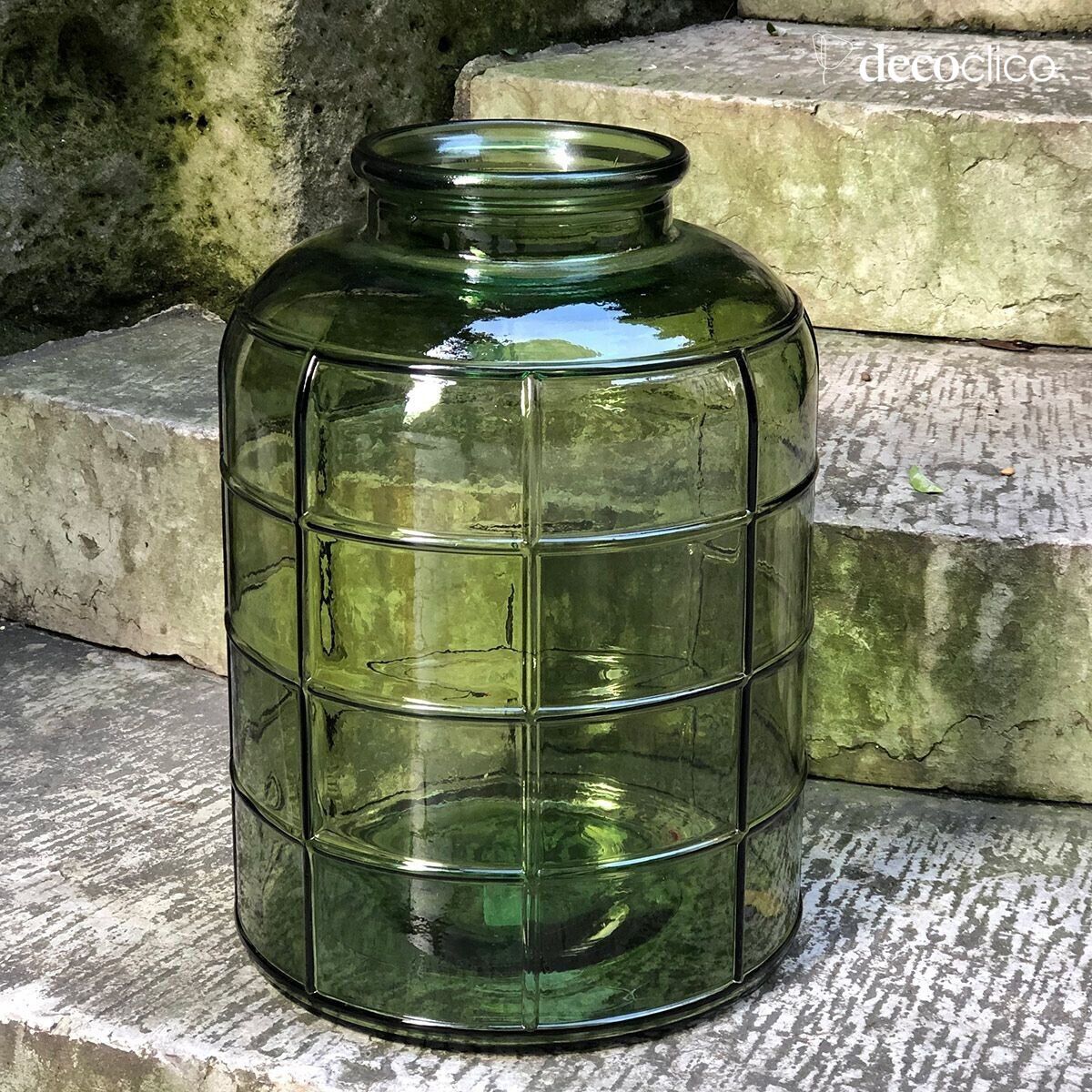 Bonbonne Art Déco en verre recyclé vert olive 12L Zelda