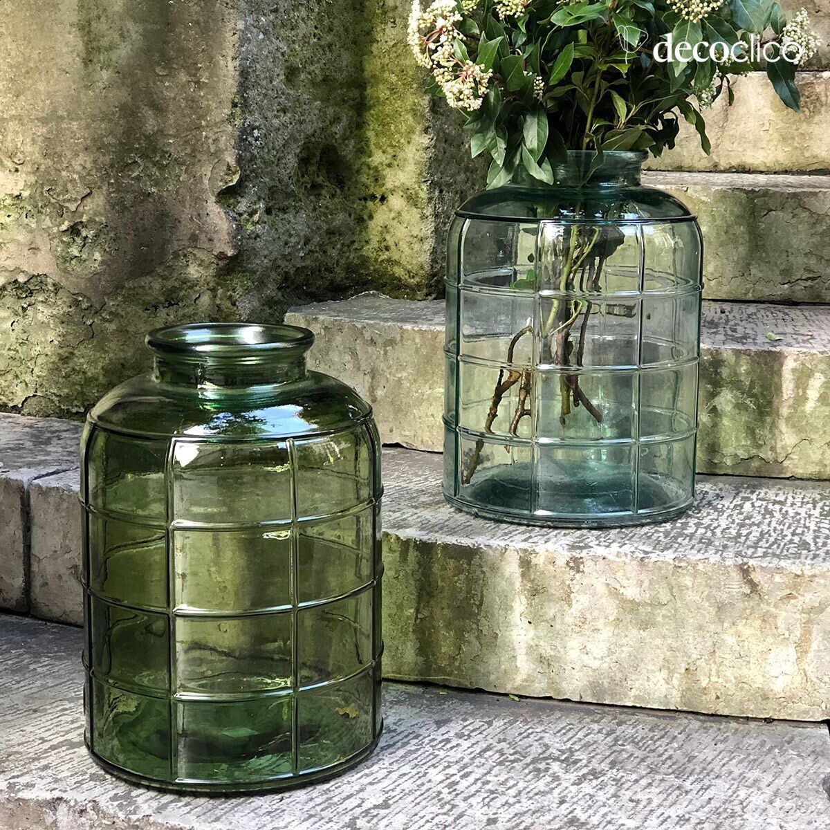 Bonbonne Art Déco en verre recyclé vert olive 12L Zelda