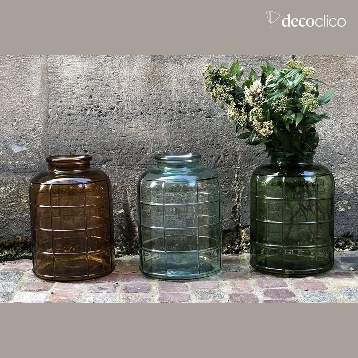 Bonbonne Art Déco en verre recyclé vert olive 12L Zelda