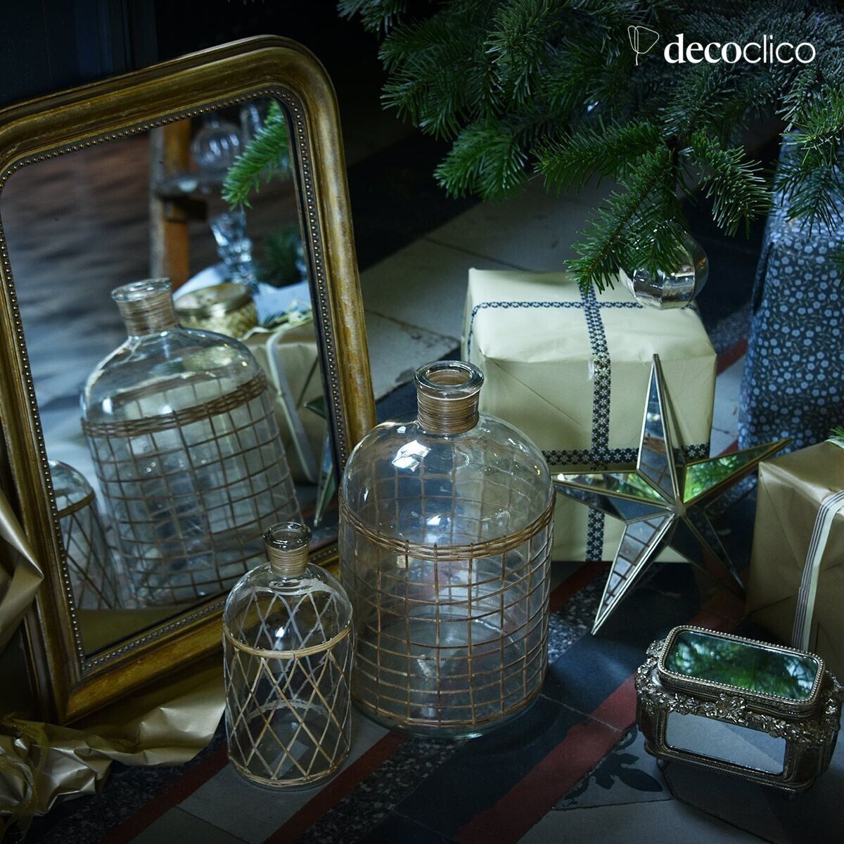 Bonbonne en verre et jonc tressé 30 x 18 cm