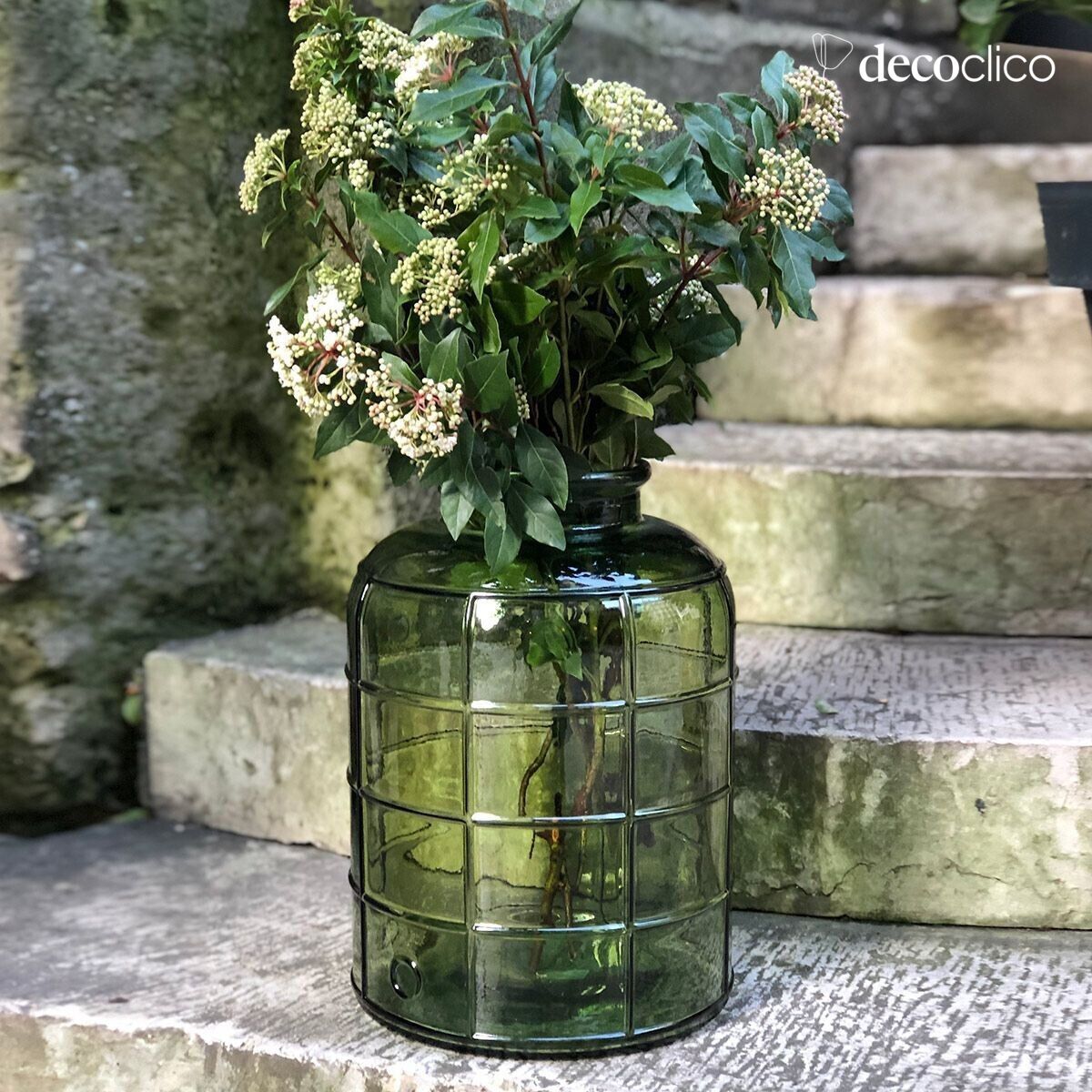 Botella Art Déco de vidrio reciclado verde oliva 12 l Zelda