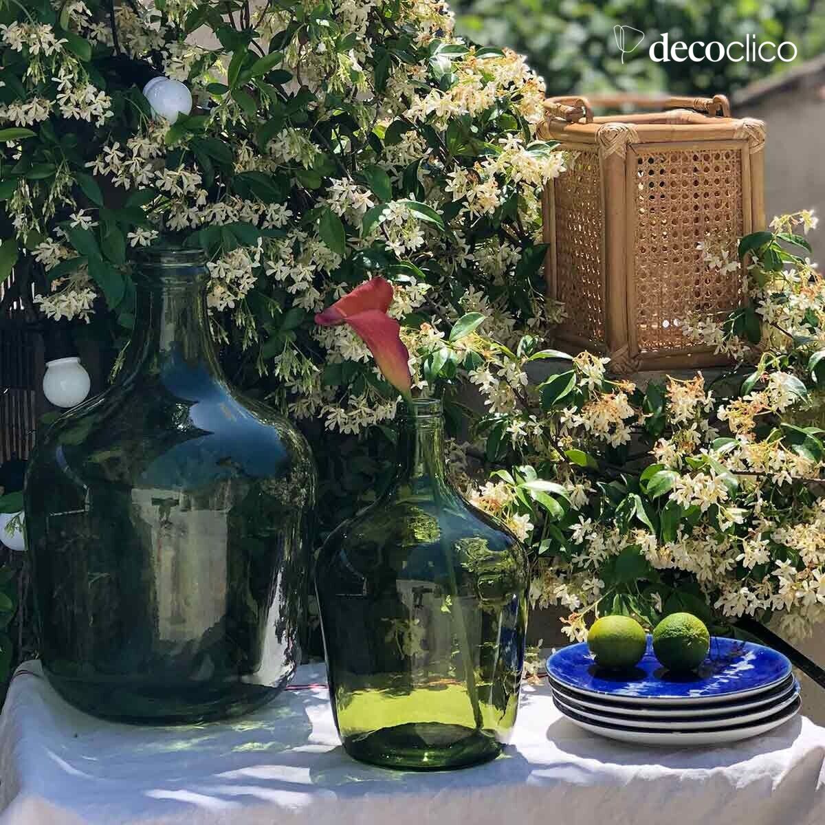 Botella de vidrio reciclado verde oliva 12L