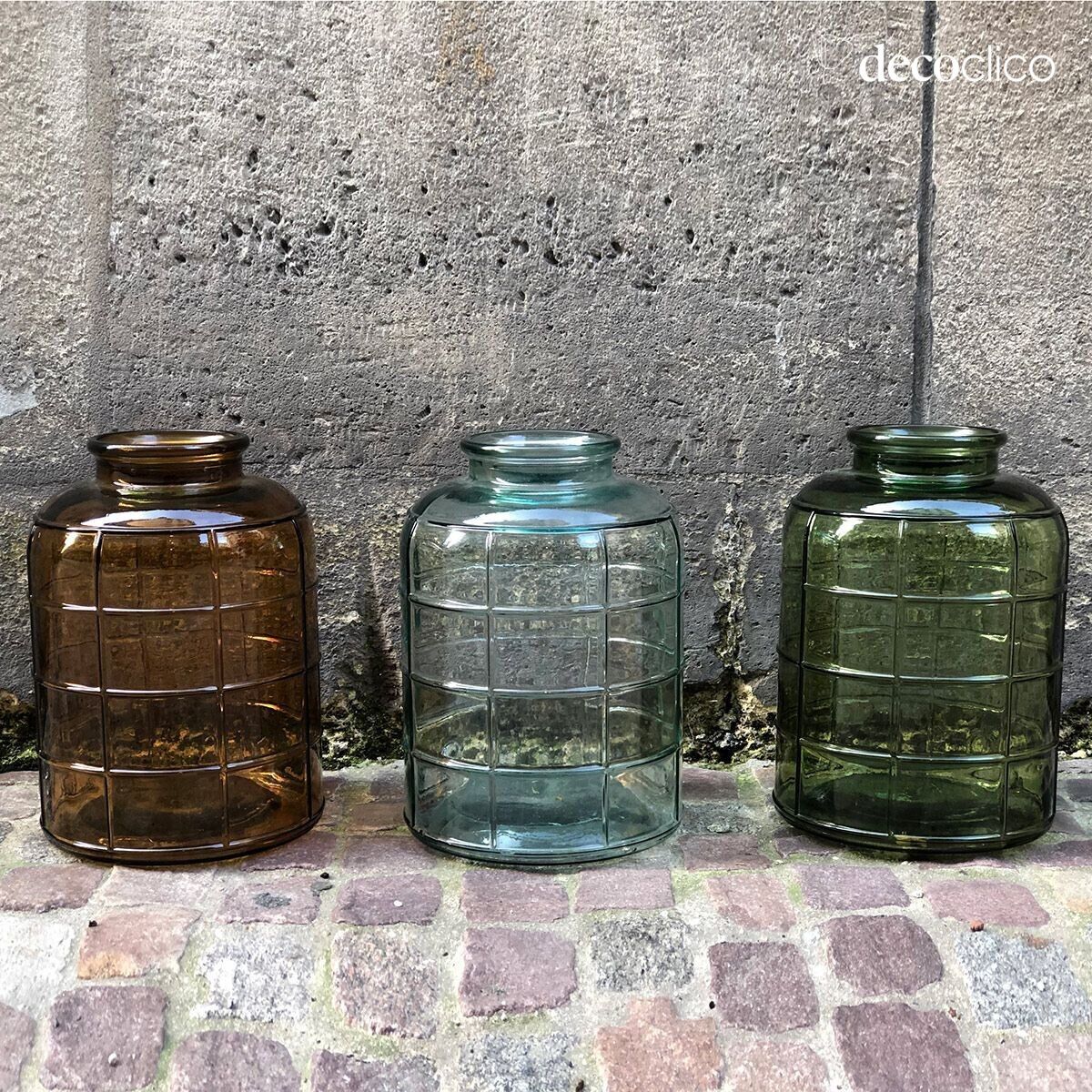 Bottiglia Art Déco in vetro riciclato verde oliva 12L Zelda