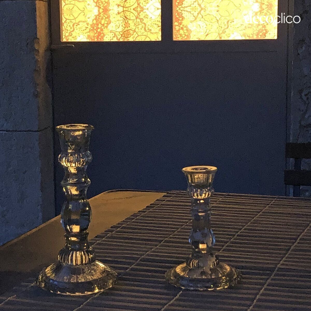 Bougeoir chandelier en verre ouvragé transparent 16 x 11 cm Guenièvre