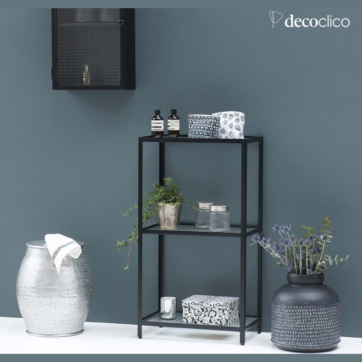 Bücherregal, freistehend, Metall, schwarz, Glasböden Nevada