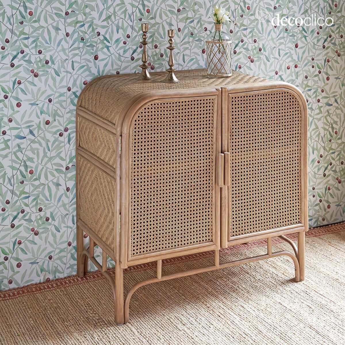 Buffet 2 portes en rotin et cannage brun Rosalie