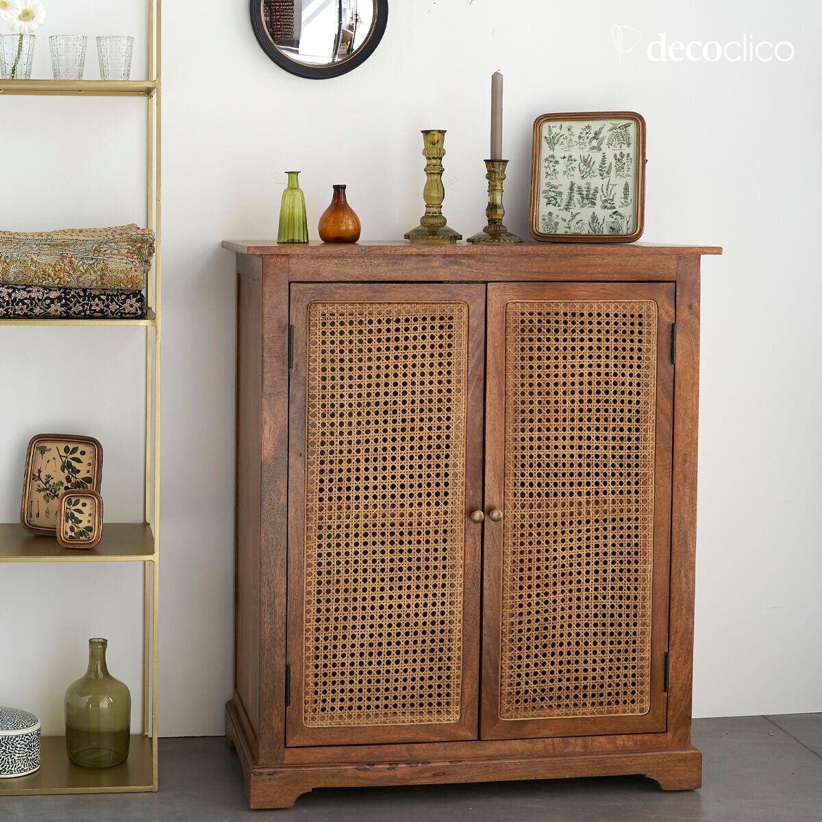 Buffet en manguier et cannage en rotin 2 portes Georges