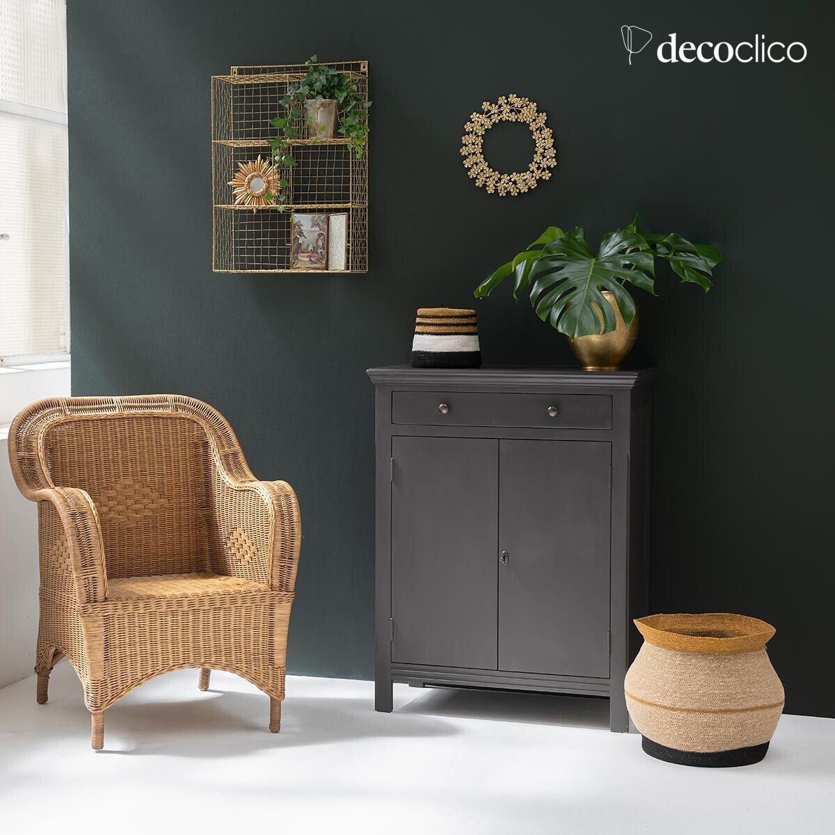 Buffet parisino 2 puertas 1 cajón en pino marítimo gris oscuro Léandre