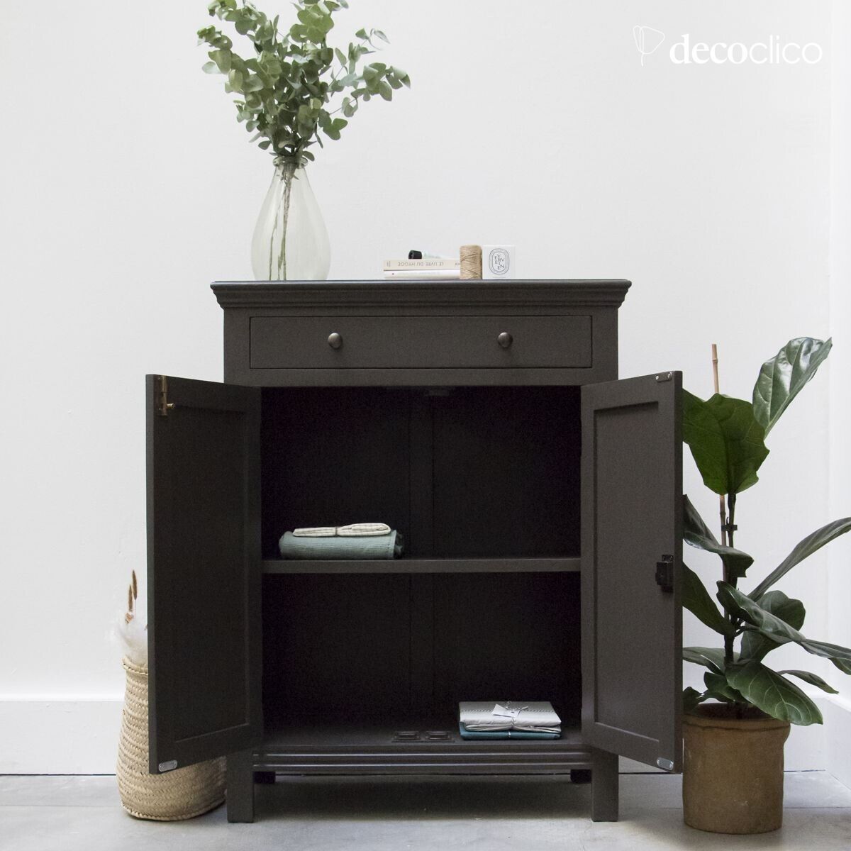 Buffet parisino 2 puertas 1 cajón en pino marítimo gris oscuro Léandre