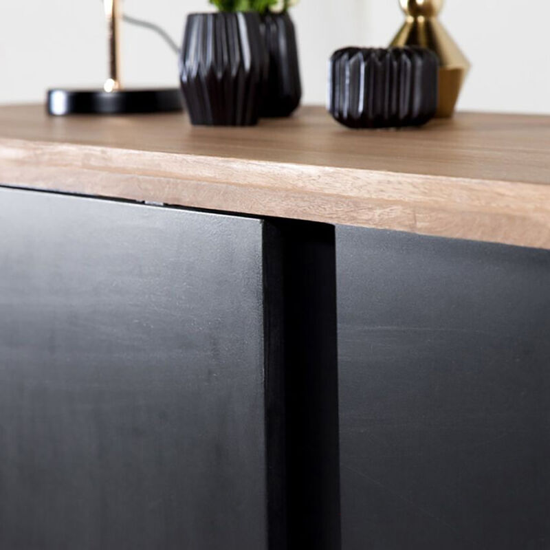 Buffet Sideboard Mangobaum 2 Schiebetüren natur und schwarz Hanko