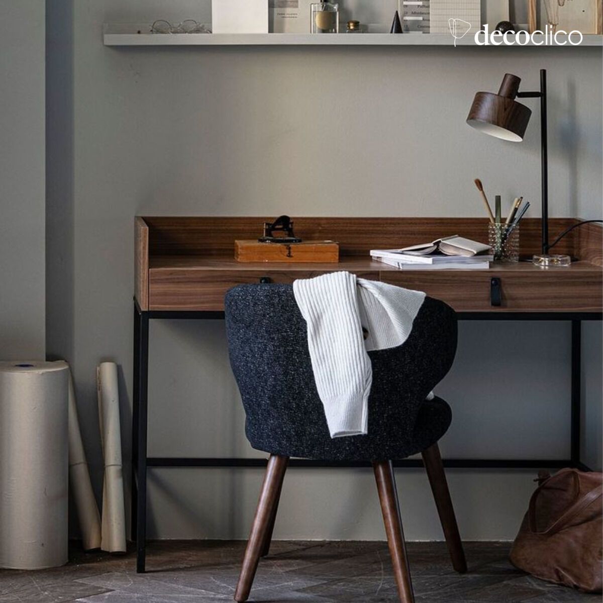 Bureau en plaqué noyer FSC brun Bookzine