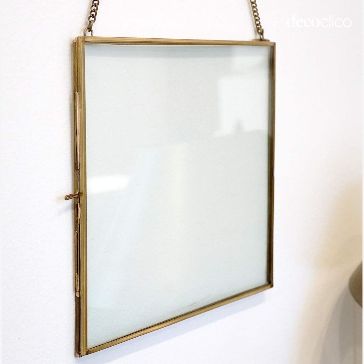 Cadre photo horizontal avec chaîne en verre et métal finition laiton antique Mir