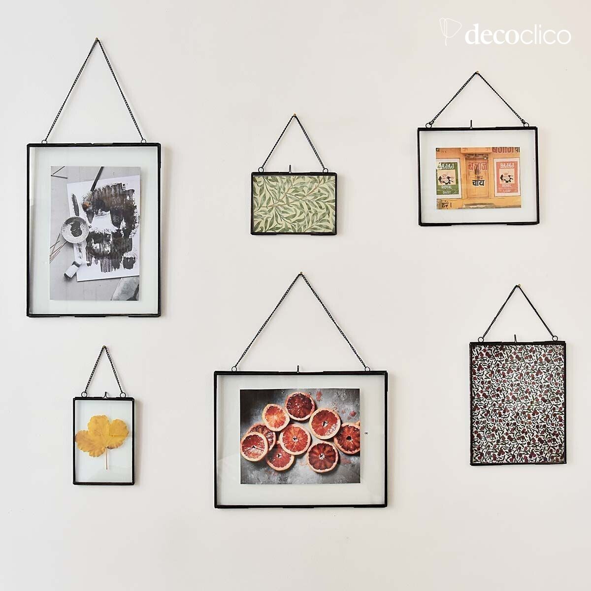 Cadre photo horizontal avec chaîne en verre et métal finition noir mat 35 x Mira