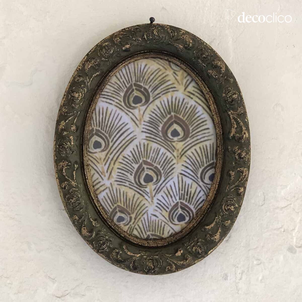 Cadre photo ovale patine vert antique et or 22 x 18 cm Manderley