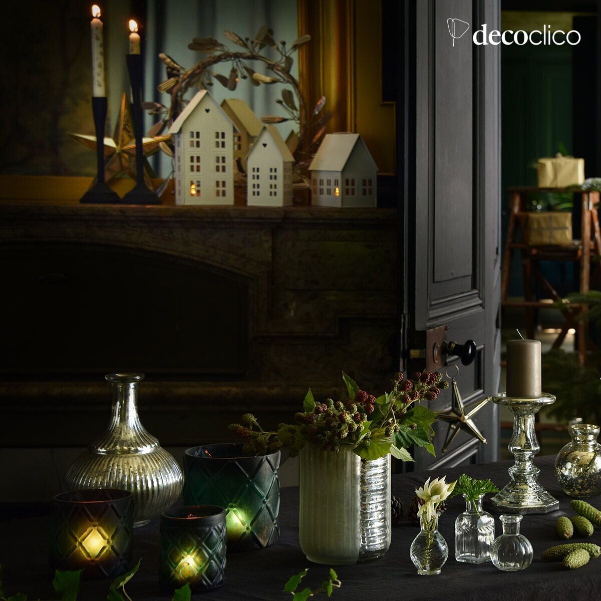 Candelabro de cristal con mercurio Artus