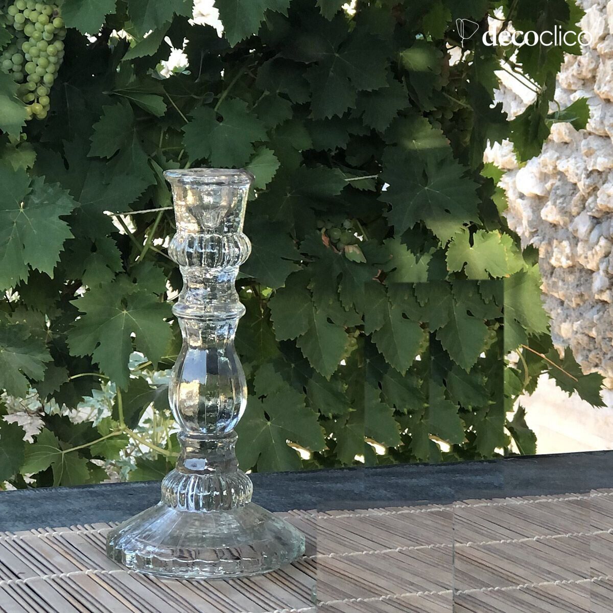 Candelabro de cristal transparente trabajado 23 x 12 cm Guenièvre