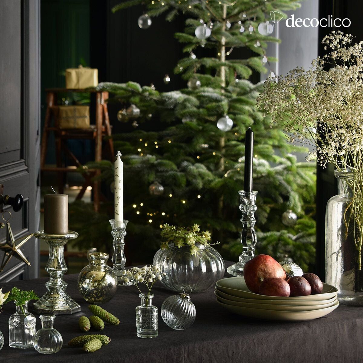 Candeliere in vetro lavorato trasparente 23 x 12 cm Guenièvre