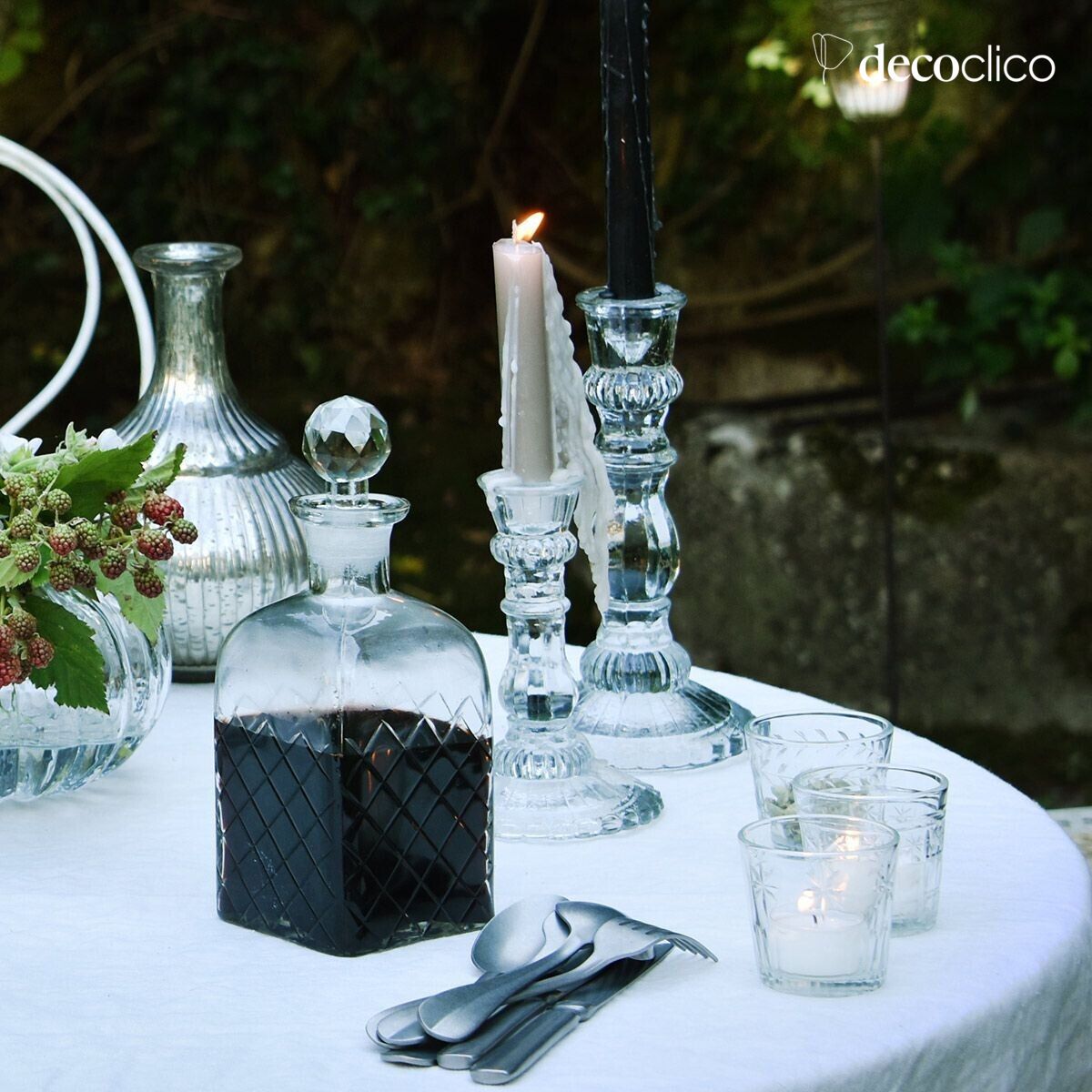 Candlestick holder in transparent ornamental glass 23 x 12 cm Guenièvre