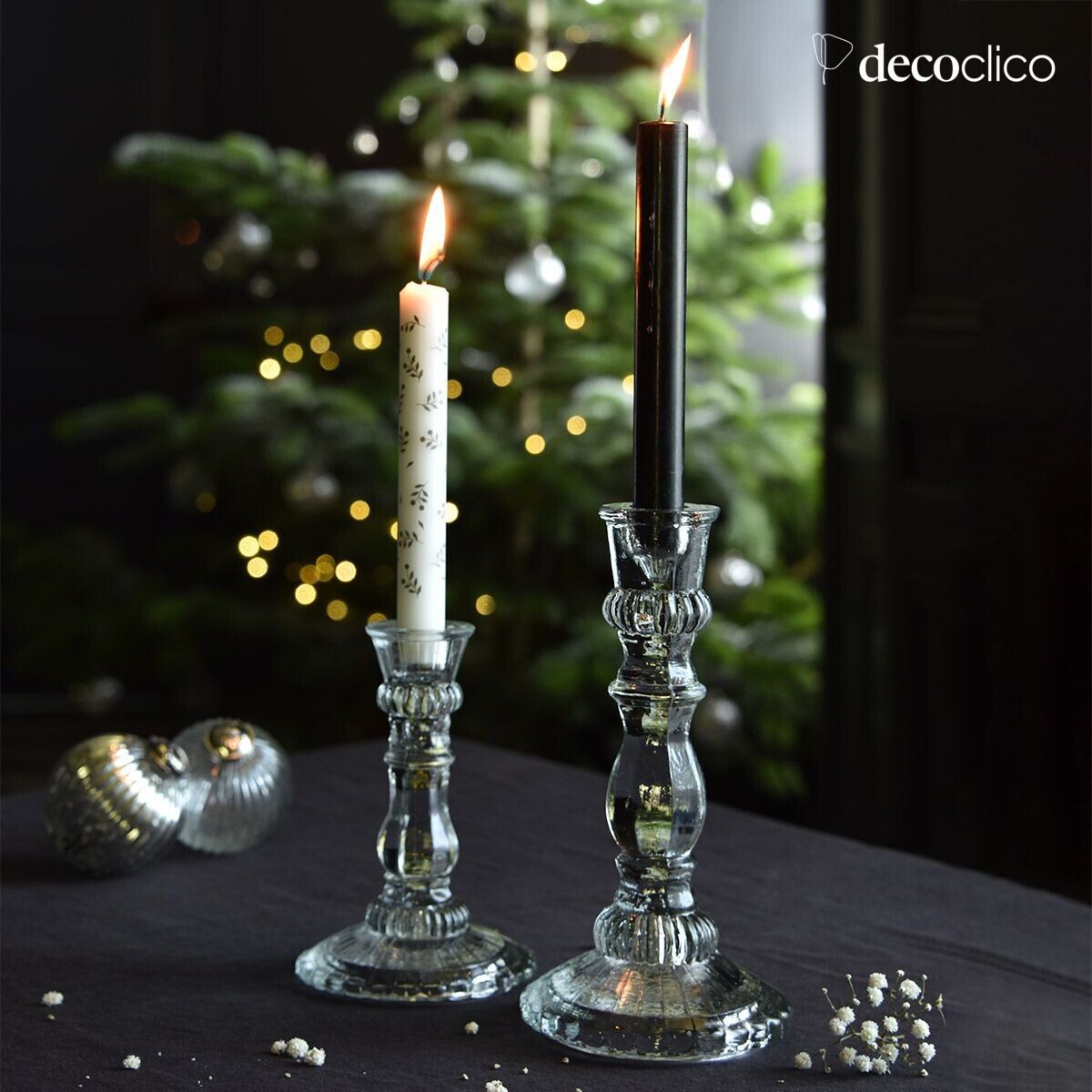 Candlestick holder in transparent ornamental glass 23 x 12 cm Guenièvre