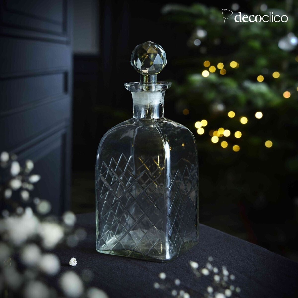 Caraffa per whisky in vetro trasparente inciso con tappo sfaccettato John