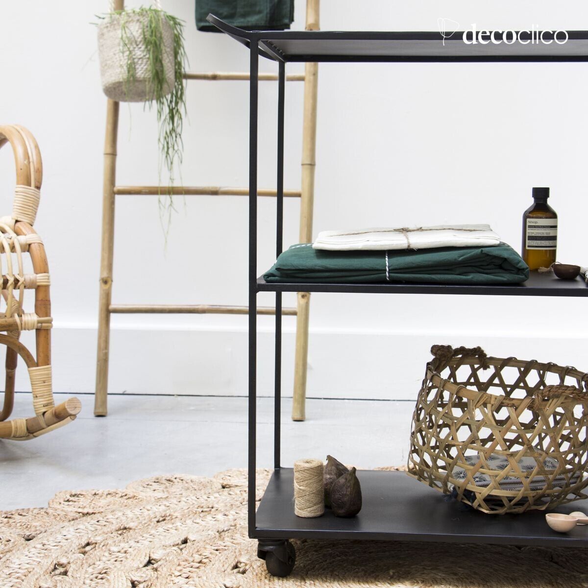 Carrello di servizio in metallo nero opaco Douglas