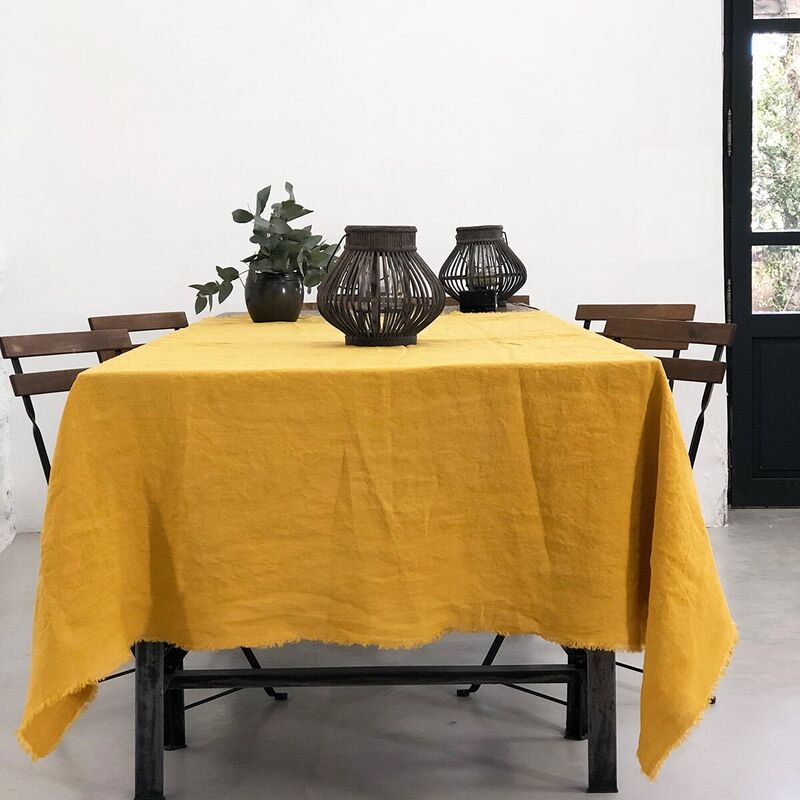 Casatera gewassen hennep tafelkleed met mosterd franjes - 170x250 cm Douro