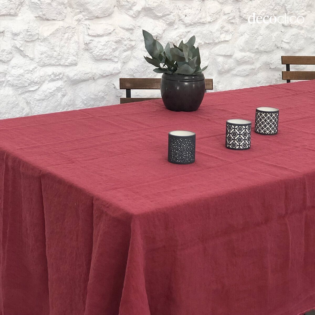 Casatera gewassen hennep tafelkleed met wijnkleurige franjes - 170x250 cm Douro