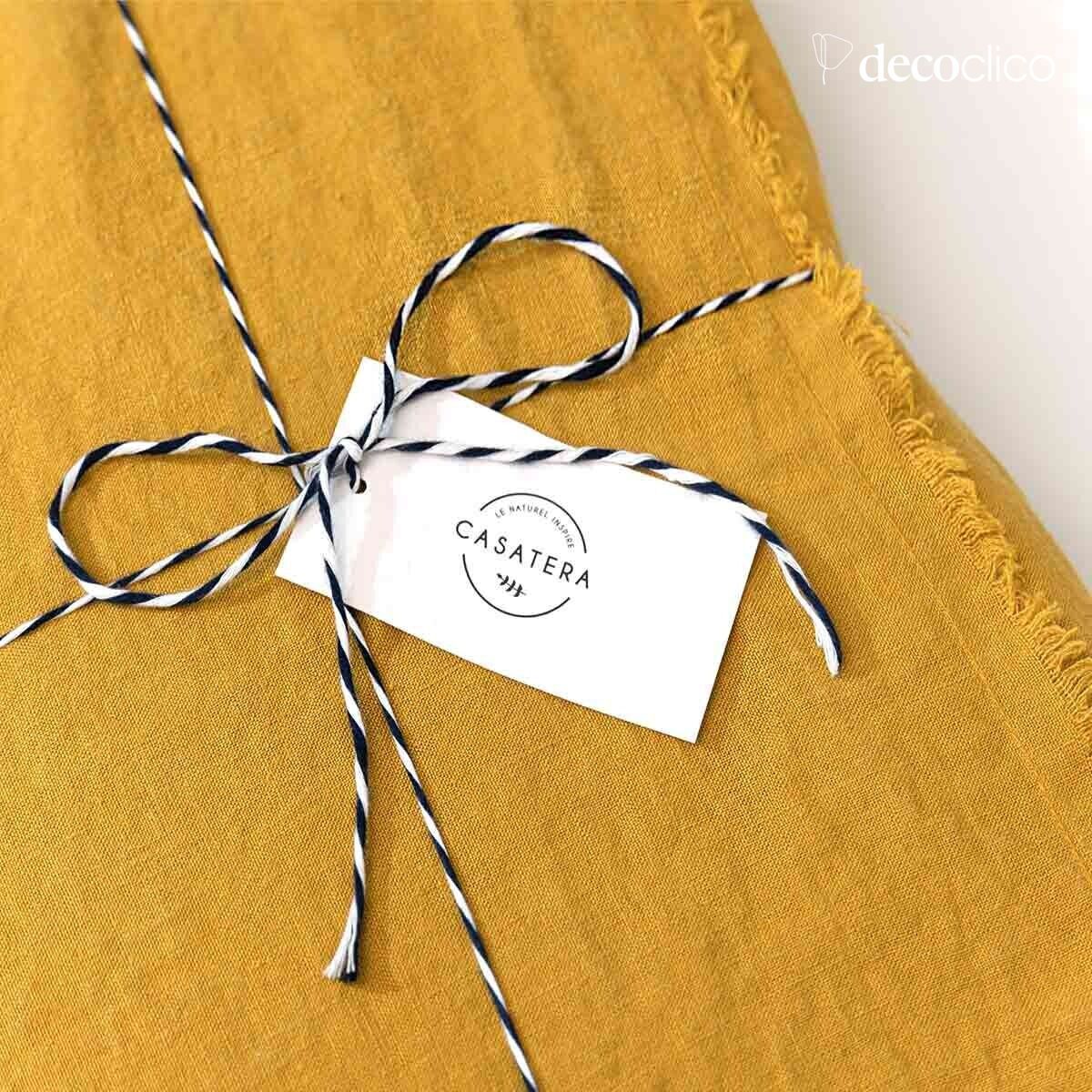 Casatera washed hemp tablecloth with mustard fringes - 170x250 cm Douro