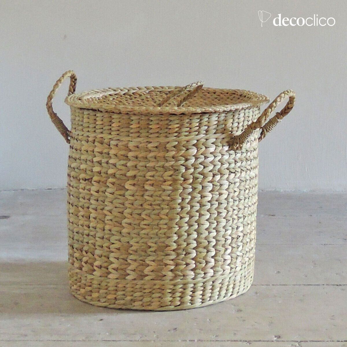 Cestino alto rotondo in giacinto d'acqua con coperchio Céleste