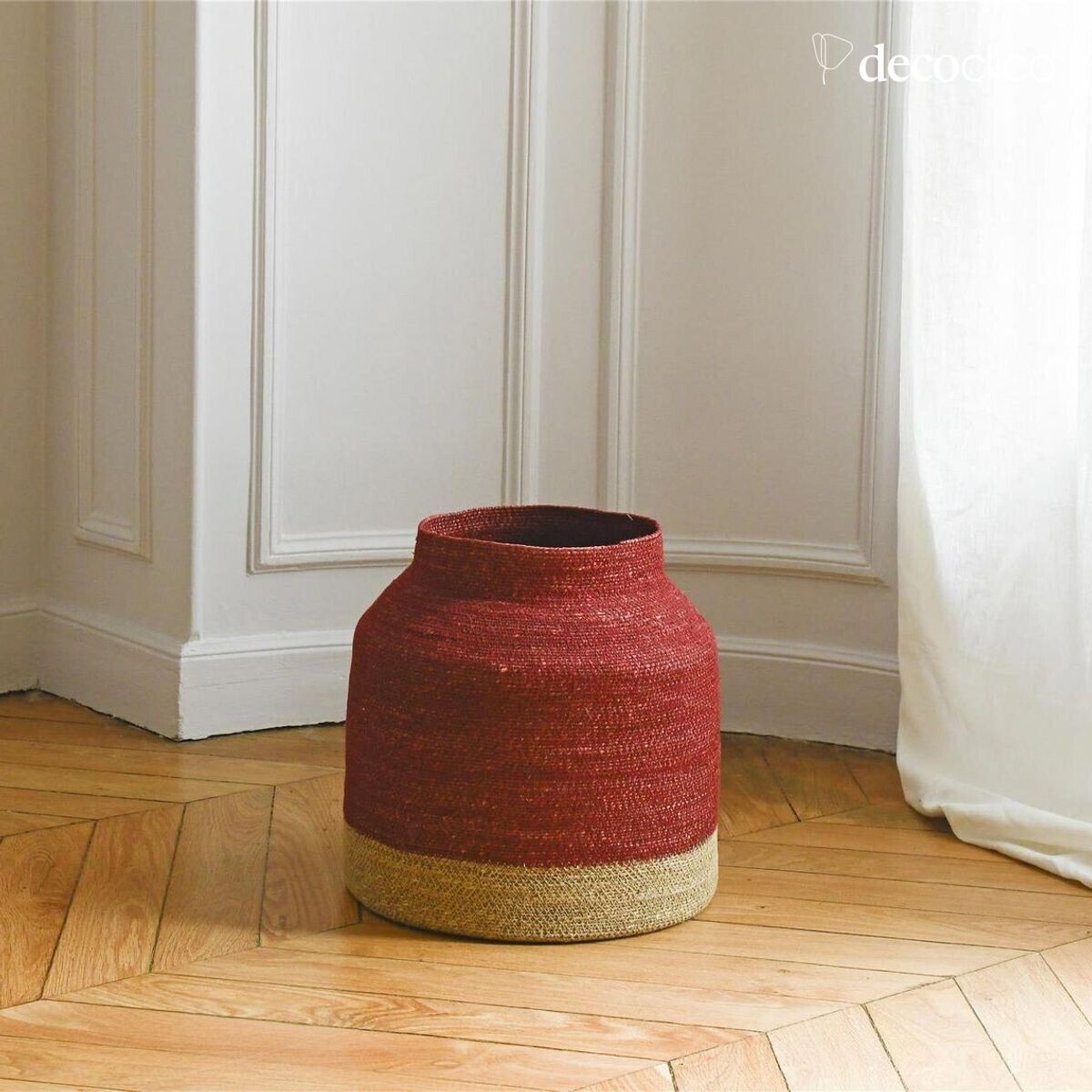 Cestino in giunco marino naturale e ciliegio Bayadère