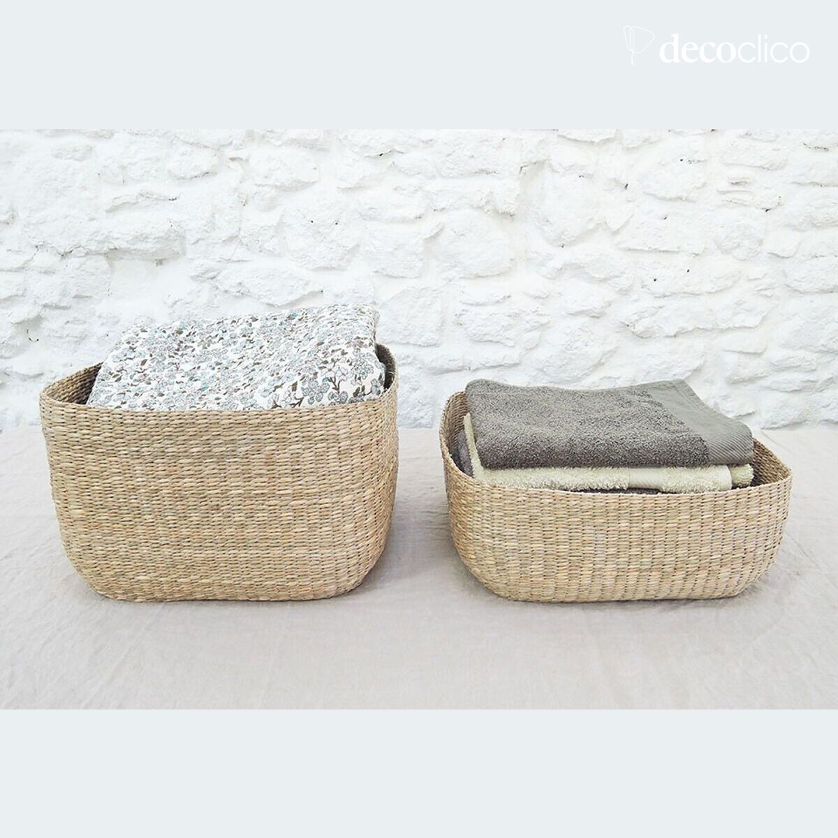 Cestino quadrato in giunco di mare altezza 16 cm Casatera