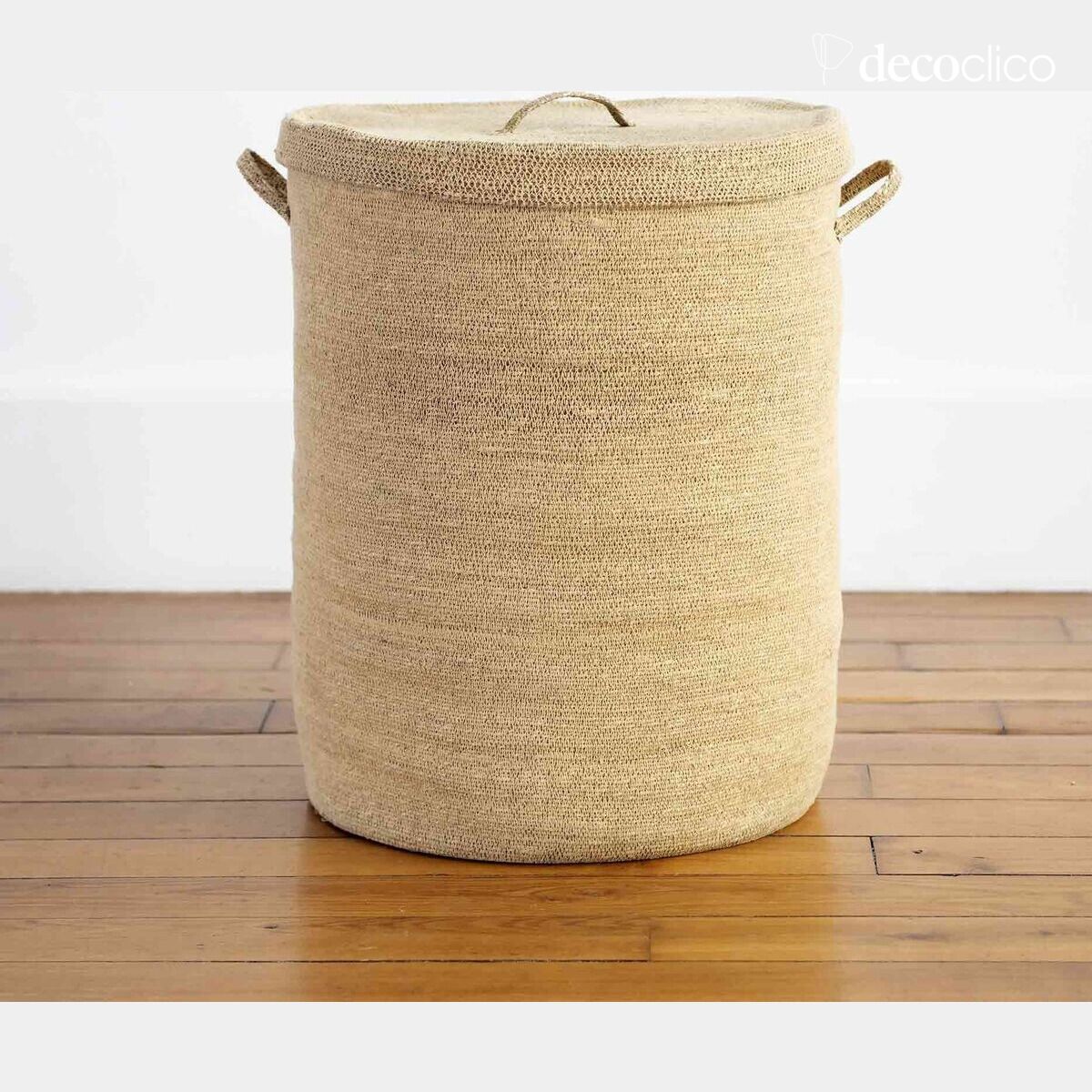 Cesto de ropa de junco de mar natural con tapa Bayadère Casatera