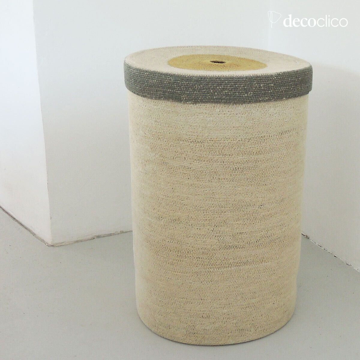 Cesto de ropa de junco de mar natural y verde con tapa Bayadère